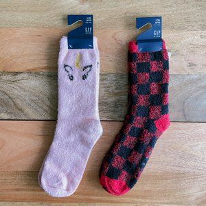 2 pack GAP Cozy socks L/XL New with tags! Plaid & pink unicorn socks